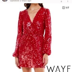 Wayf X Emma Rose Carrie Sequin Long Sleeve Mini Dress BERRY RED Size S NEW!